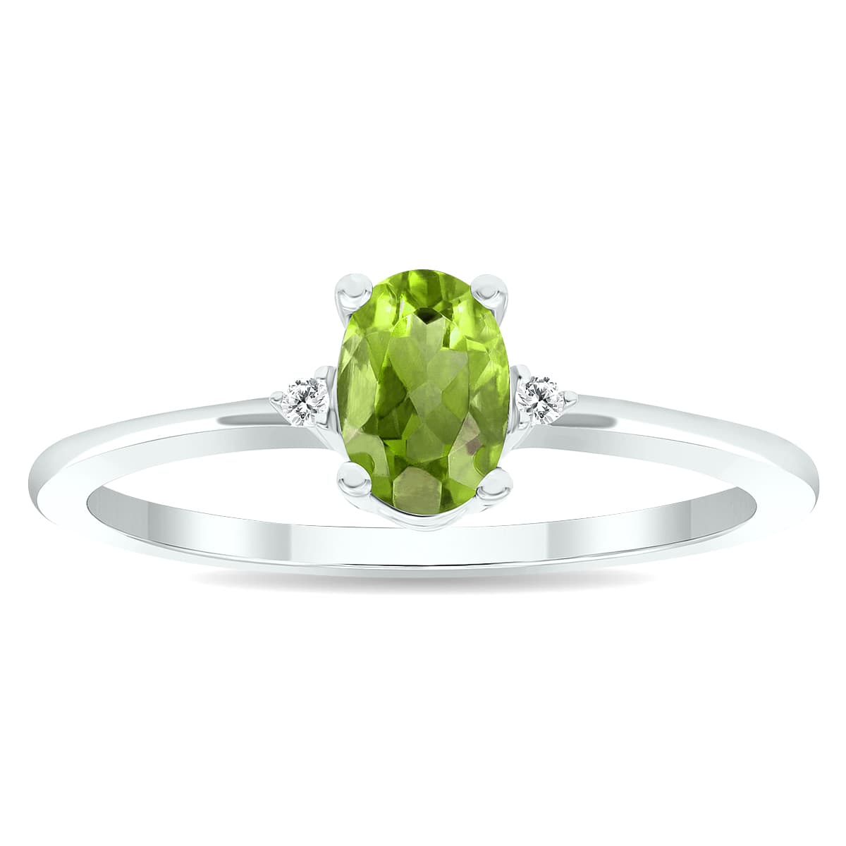 Women's Peridot and Diamond Classic Ring in 10K White Gold