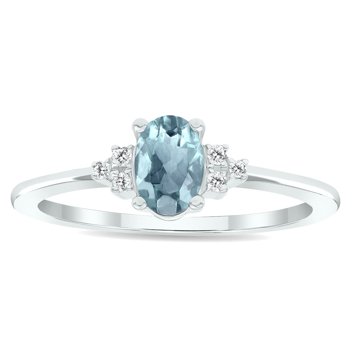 Women's Aquamarine and Diamond Half Moon Ring in 10K White Gold