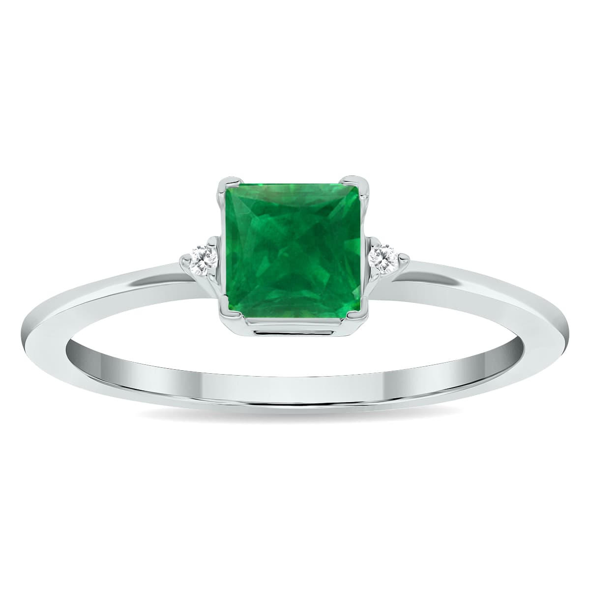 Women's Princess Cut Emerald and Diamond Classic Ring in 10K White Gold