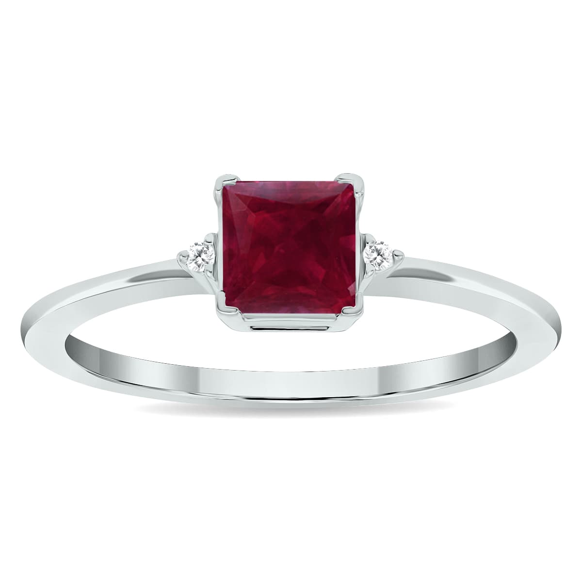 Women's Princess Cut Ruby and Diamond Classic Ring in 10K White Gold