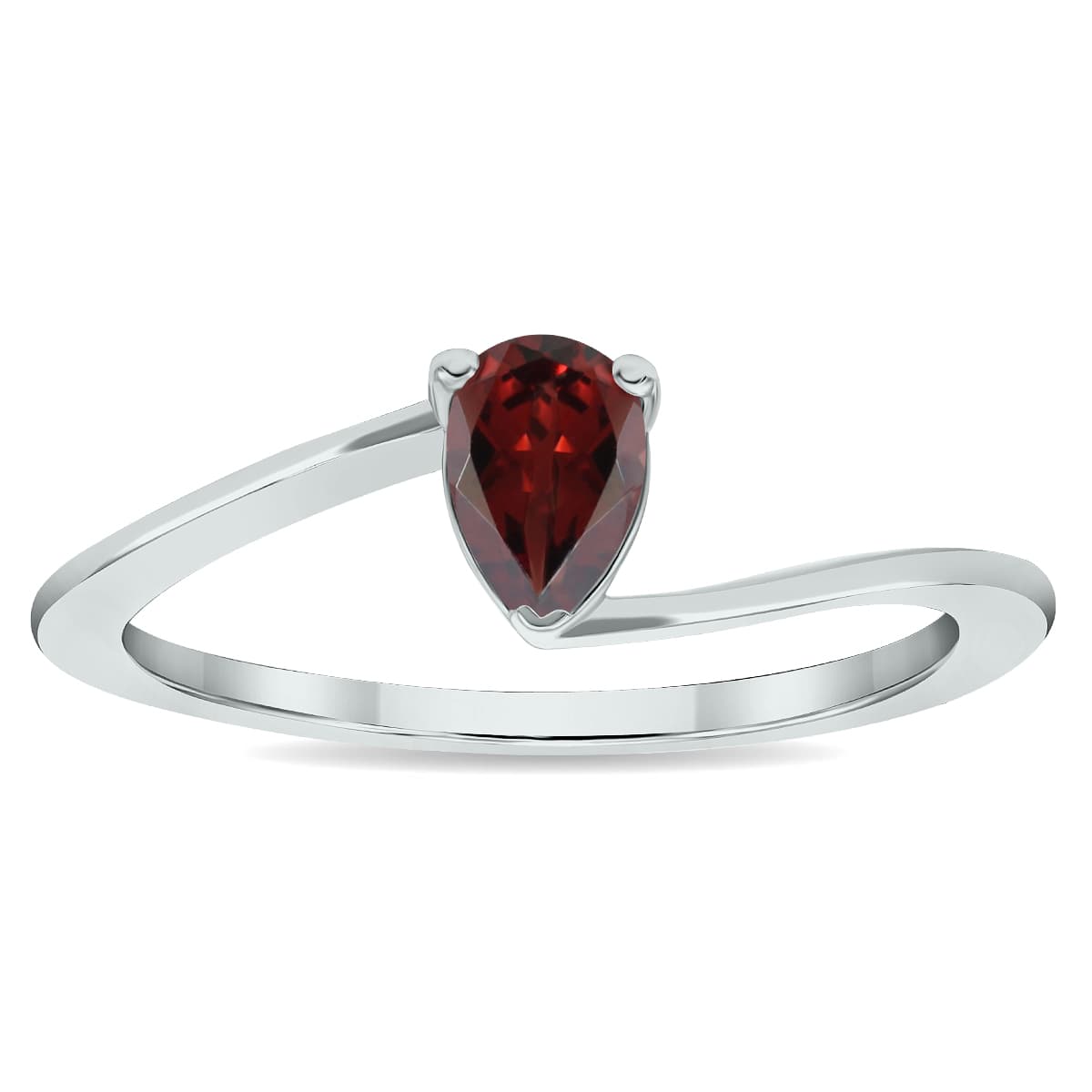 Women's Solitaire Pear Shaped Garnet Wave Ring in 10K White Gold