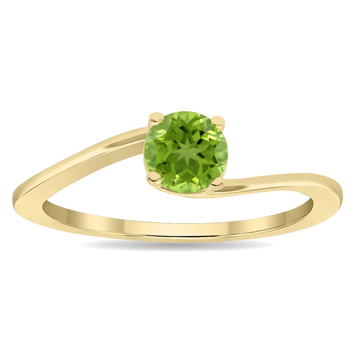 Women's Solitaire Round Shaped Peridot Wave Ring in 10K Yellow Gold