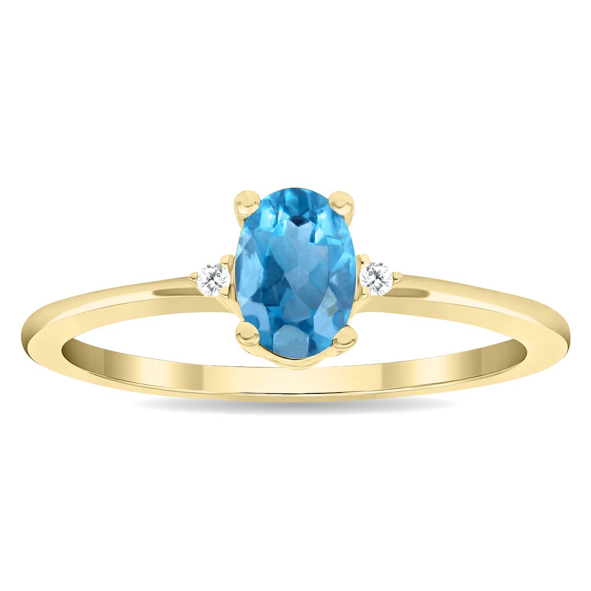 Women's Oval Shaped Blue Topaz and Diamond Classic Ring in 10K Yellow Gold