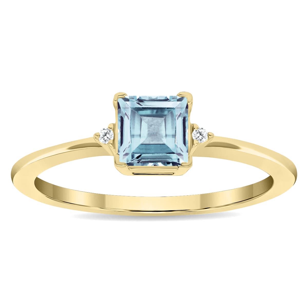 Women's Square Shaped Aquamarine and Diamond Classic Ring in 10K Yellow Gold
