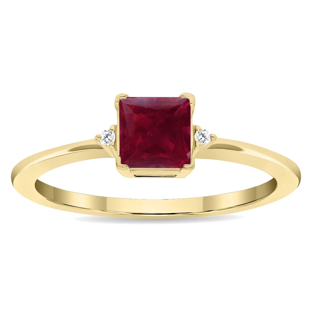 Women's Square Shaped Ruby and Diamond Classic Ring in 10K Yellow Gold
