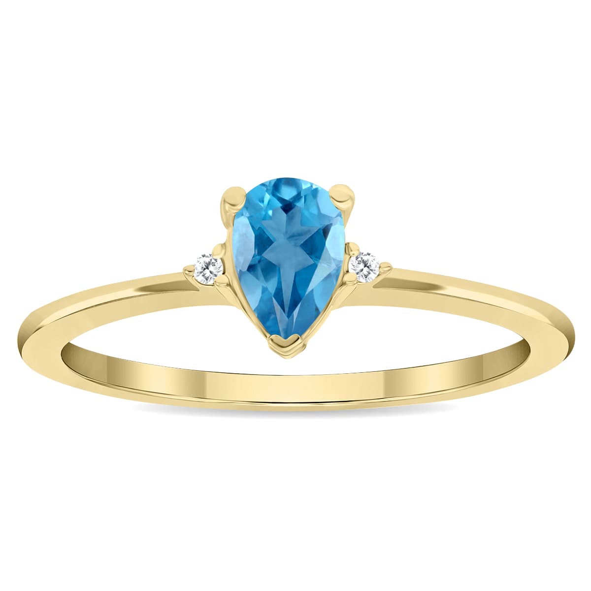 Women's Pear Shaped Blue Topaz and Diamond Classic Ring in 10K Yellow Gold
