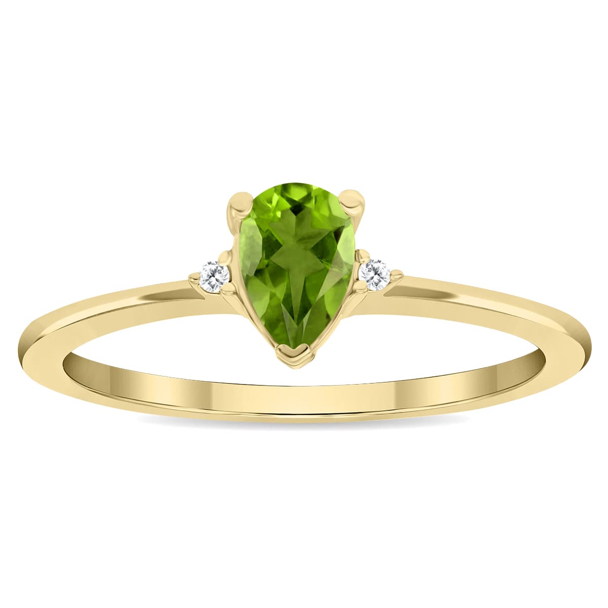 Women's Pear Shaped Peridot and Diamond Classic Ring in 10K Yellow Gold