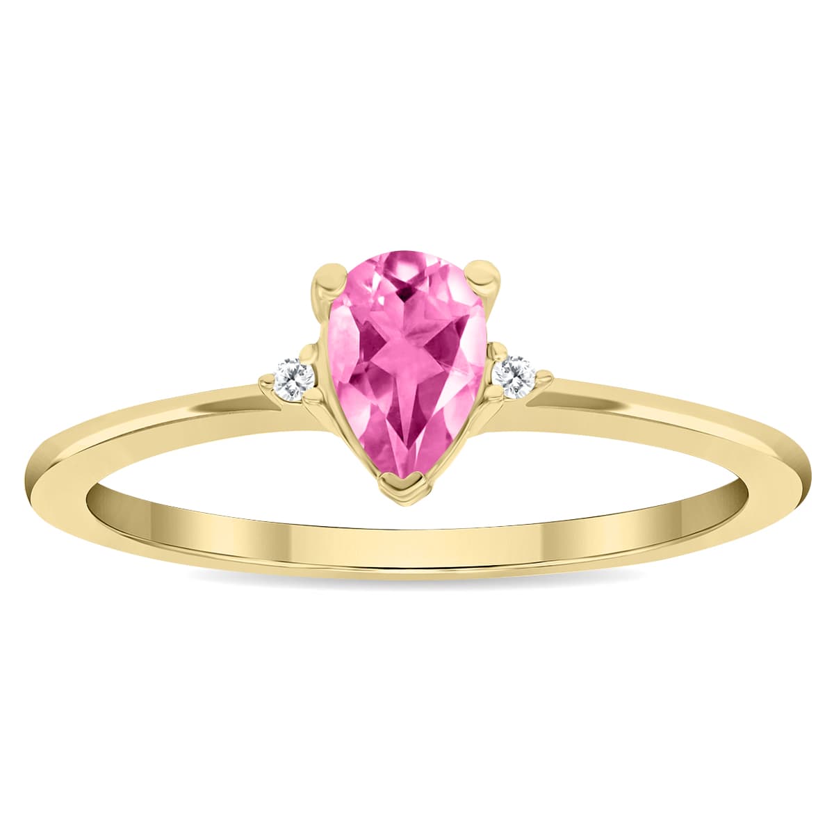 Women's Pear Shaped Pink Topaz and Diamond Classic Ring in 10K Yellow Gold