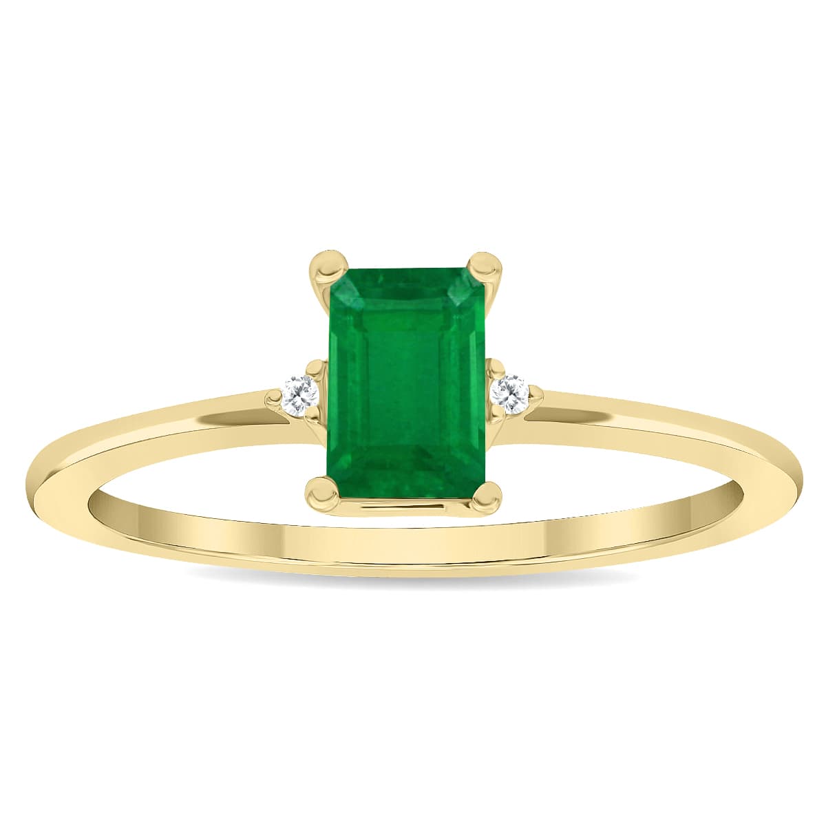Women's Emerald Cut Emerald and Diamond Classic Ring in 10K Yellow Gold