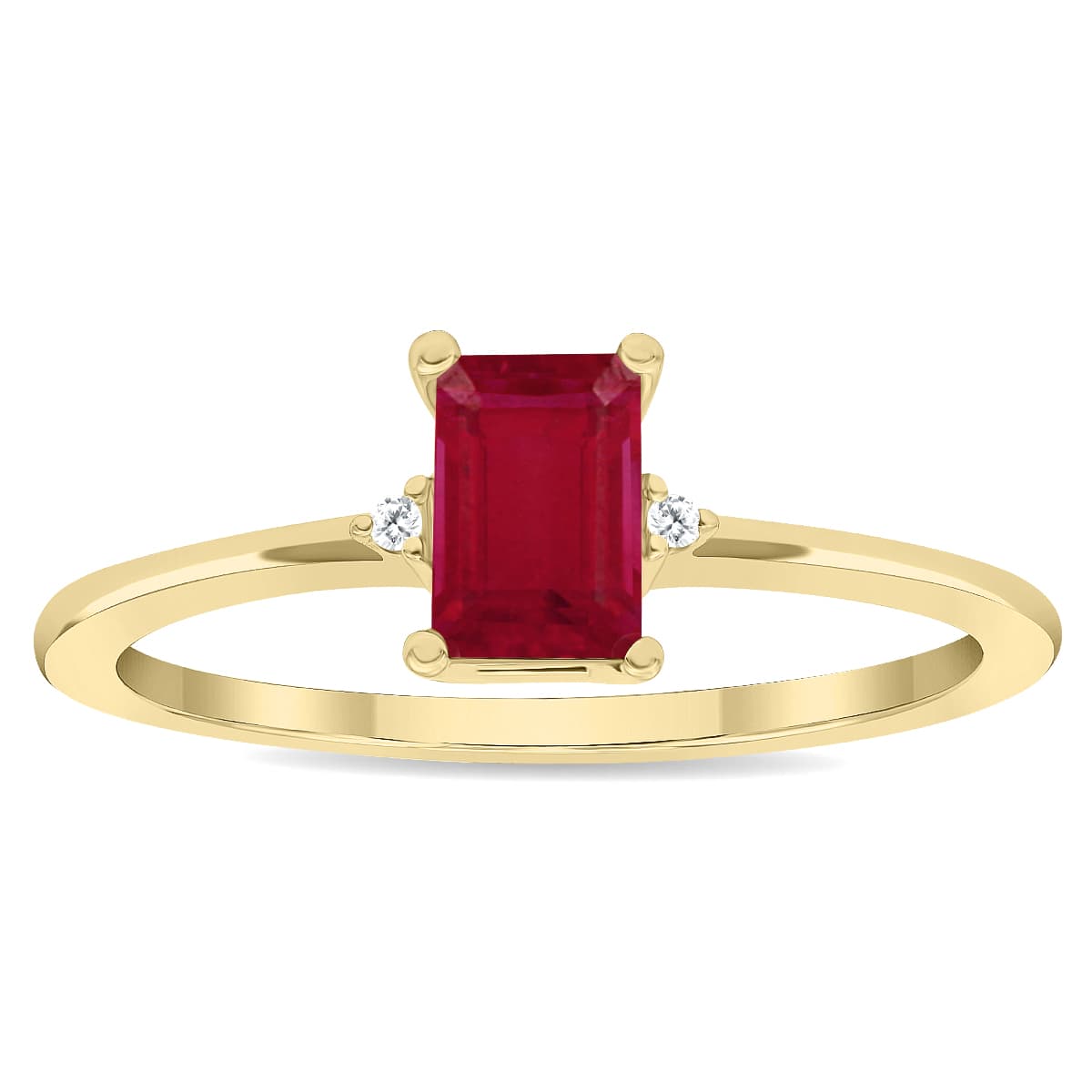 Women's Emerald Cut Ruby and Diamond Classic Ring in 10K Yellow Gold