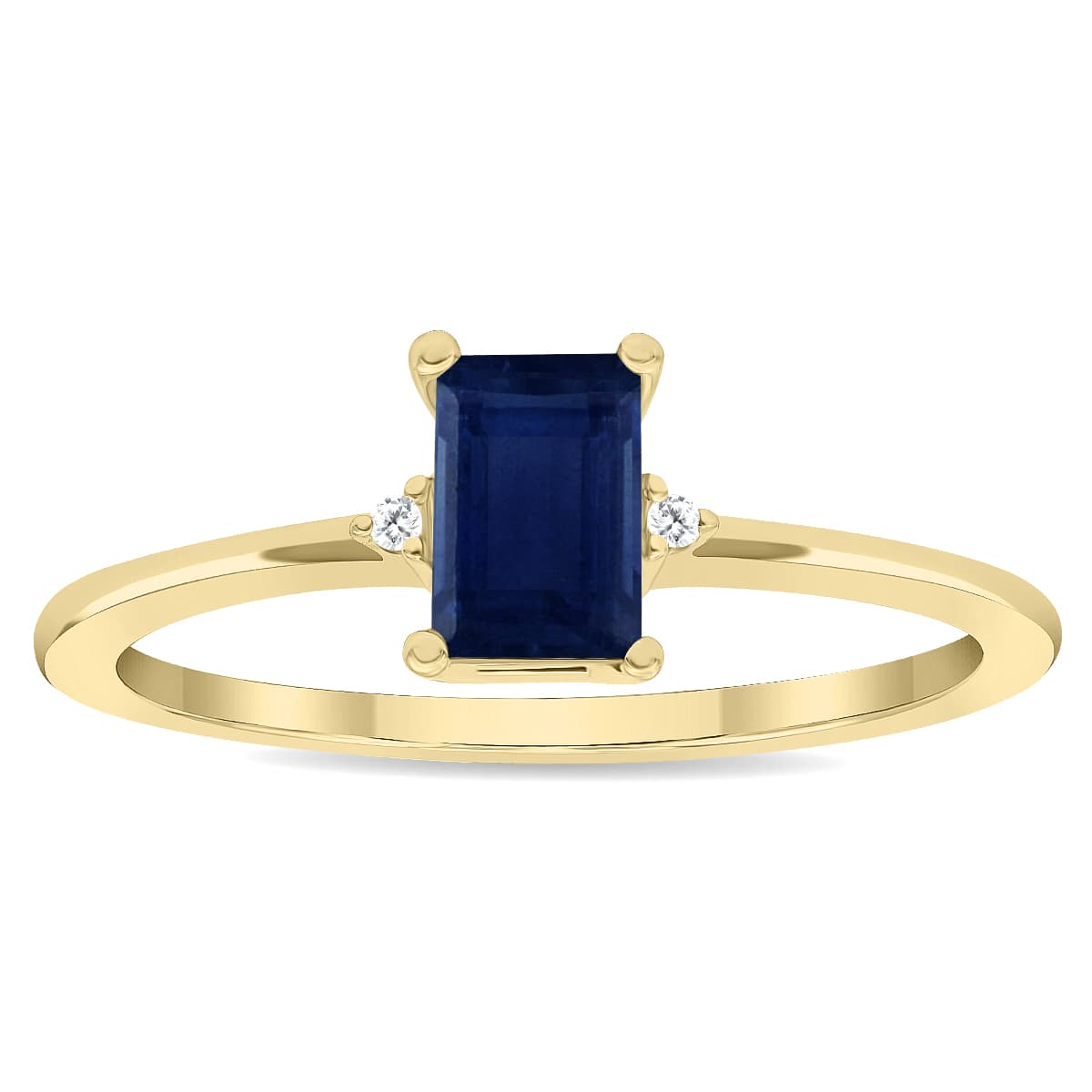 Women's Emerald Cut Sapphire and Diamond Classic Ring in 10K Yellow Gold