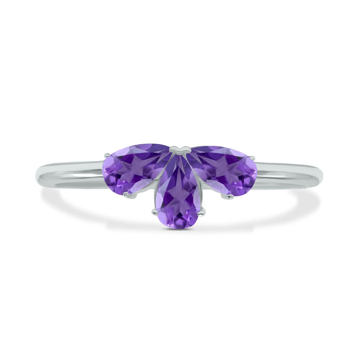 Amethyst Pear Shape Three Stone Ring in 10K White Gold