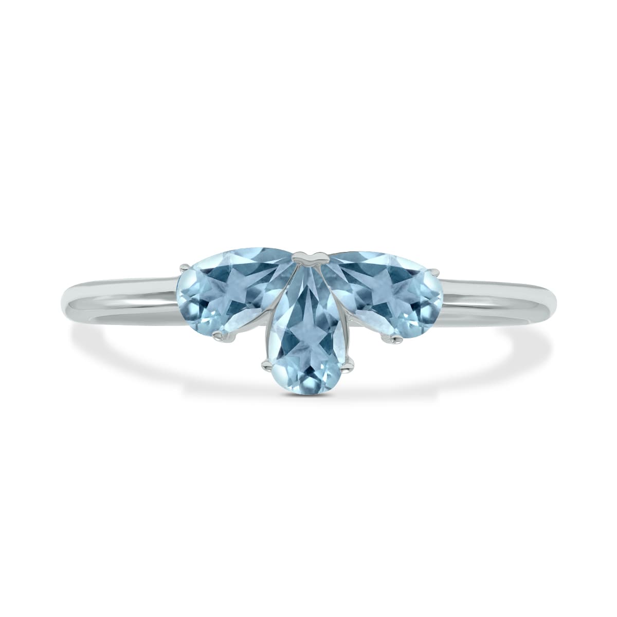 Aquamarine Pear Shape Three Stone Ring in 10K White Gold