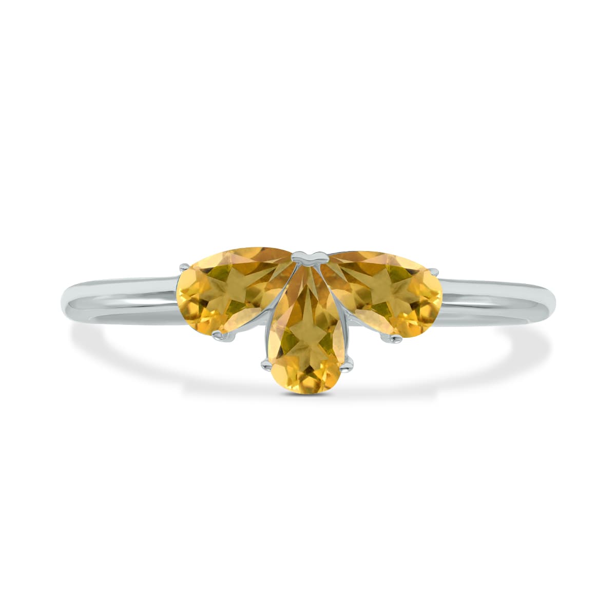 Citrine Pear Shape Three Stone Ring in 10K White Gold