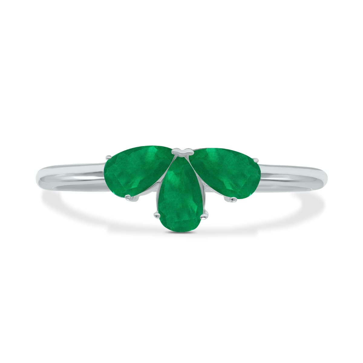 Emerald Pear Shape Three Stone Ring in 10K White Gold