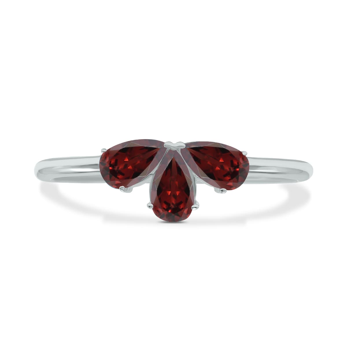 Garnet Pear Shape Three Stone Ring in 10K White Gold