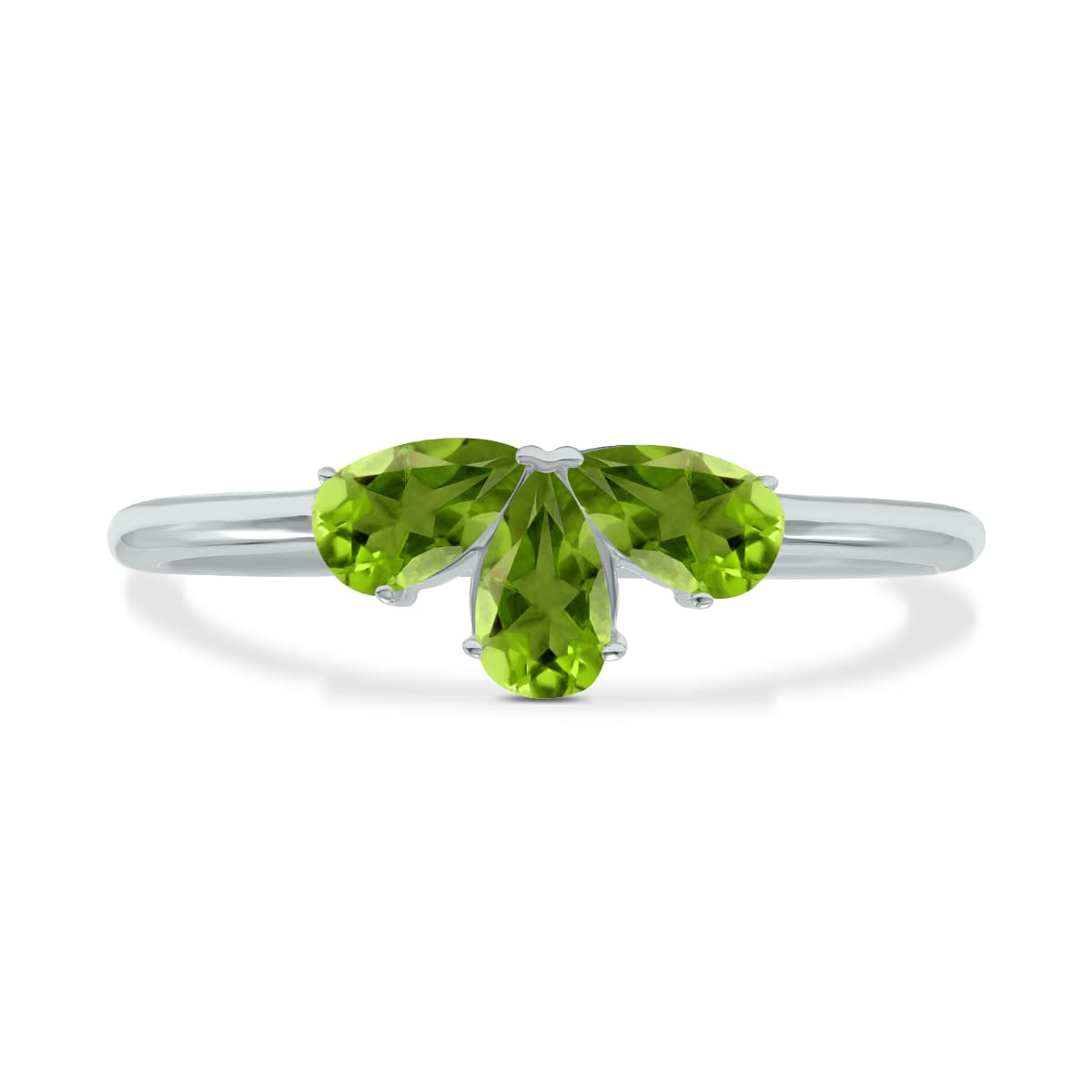 Peridot Pear Shape Three Stone Ring in 10K White Gold