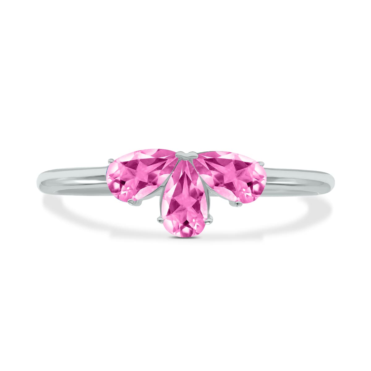 Pink Topaz Pear Shape Three Stone Ring in 10K White Gold
