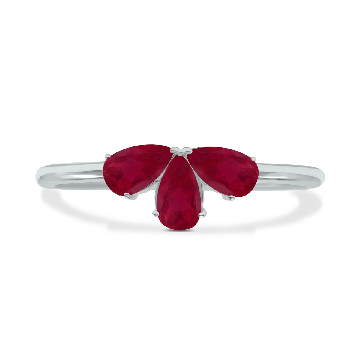 Ruby Pear Shape Three Stone Ring in 10K White Gold