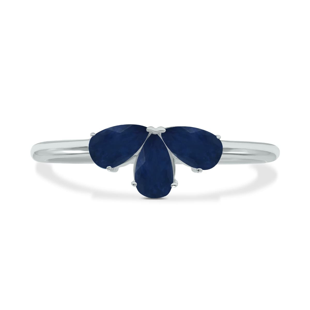 Sapphire Pear Shape Three Stone Ring in 10K White Gold