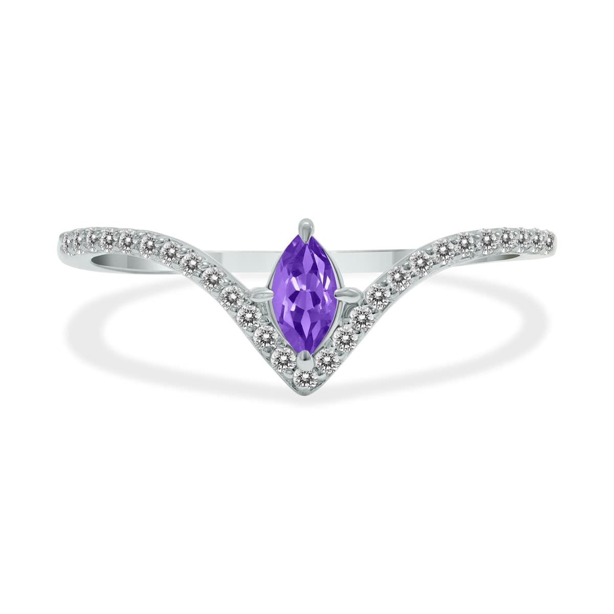 1/4 Carat TW Amethyst and Diamond V Shape Ring in 10K White Gold