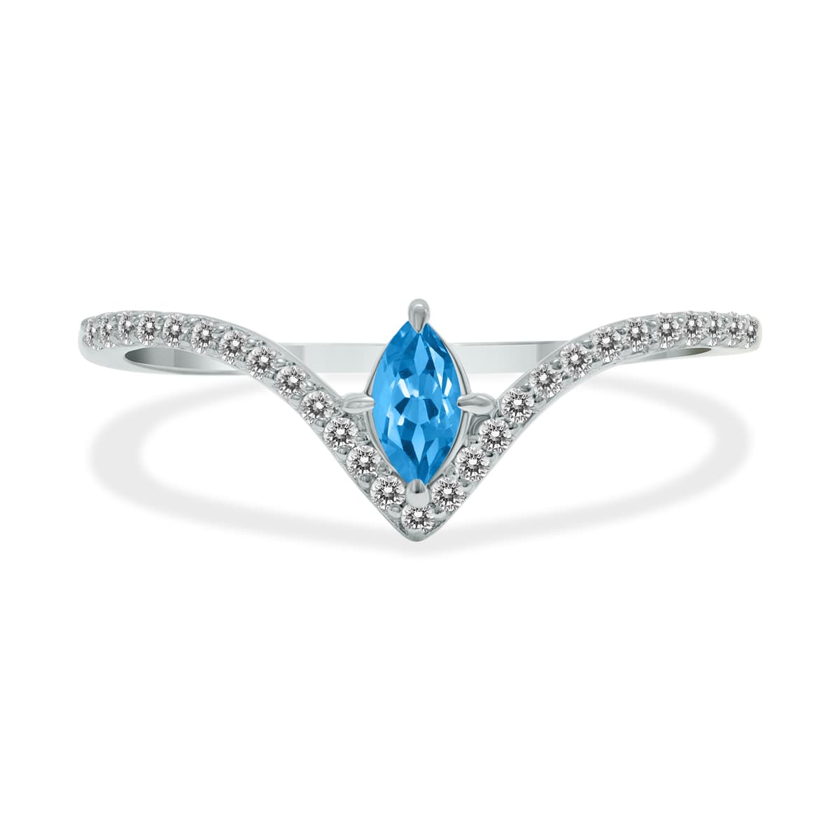 1/4 Carat TW Blue Topaz and Diamond V Shape Ring in 10K White Gold