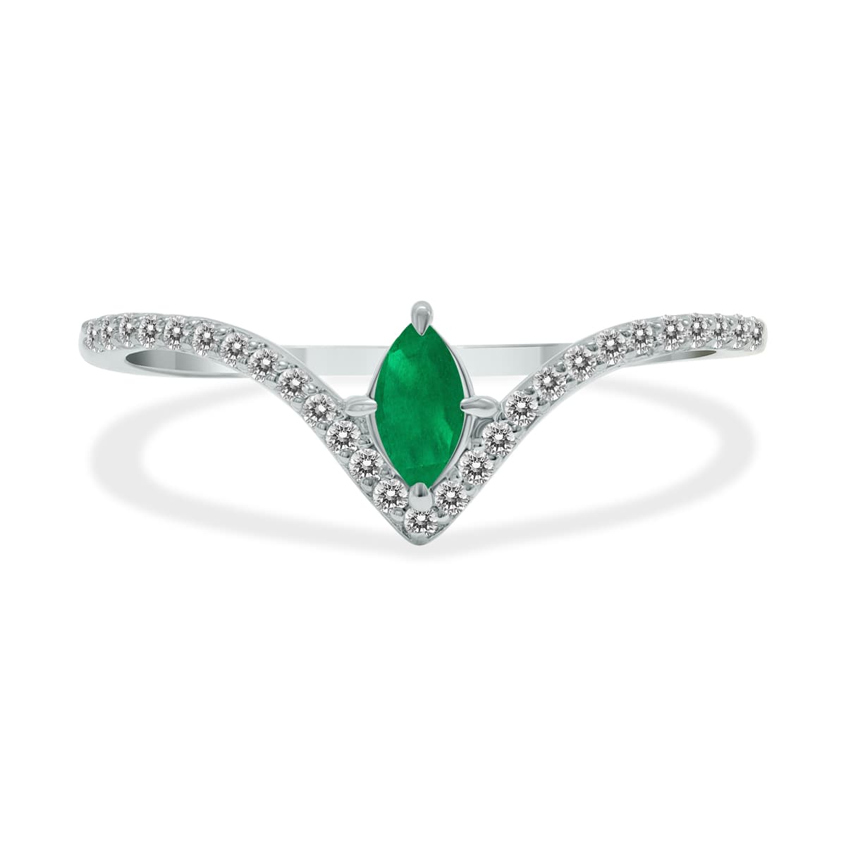1/4 Carat TW Emerald and Diamond V Shape Ring in 10K White Gold