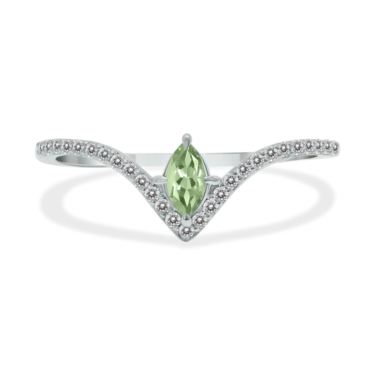 1/4 Carat TW Green Amethyst and Diamond V Shape Ring in 10K White Gold