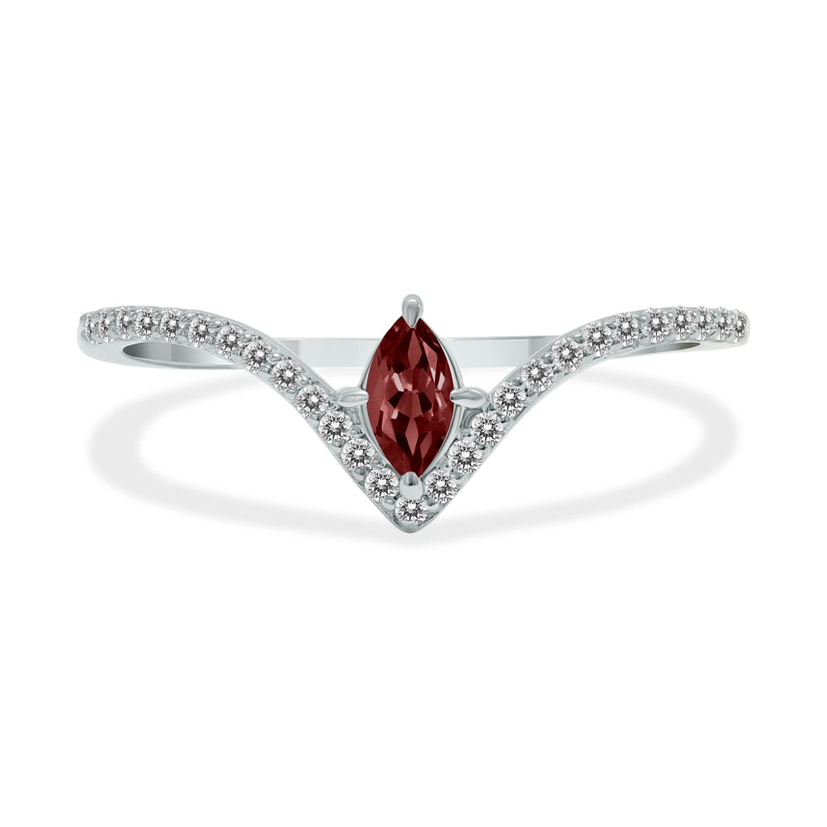 1/4 Carat TW Garnet and Diamond V Shape Ring in 10K White Gold