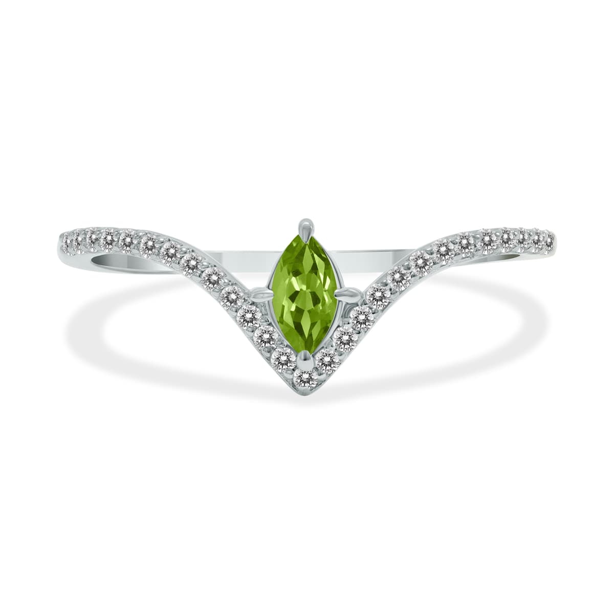 1/4 Carat TW Peridot and Diamond V Shape Ring in 10K White Gold