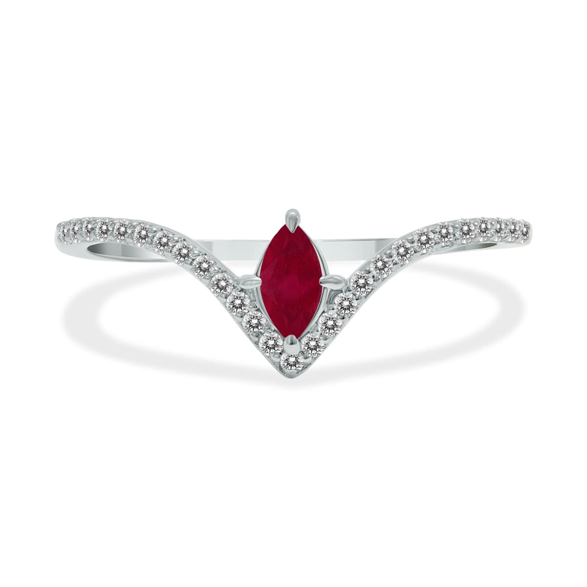 1/4 Carat TW Ruby and Diamond V Shape Ring in 10K White Gold
