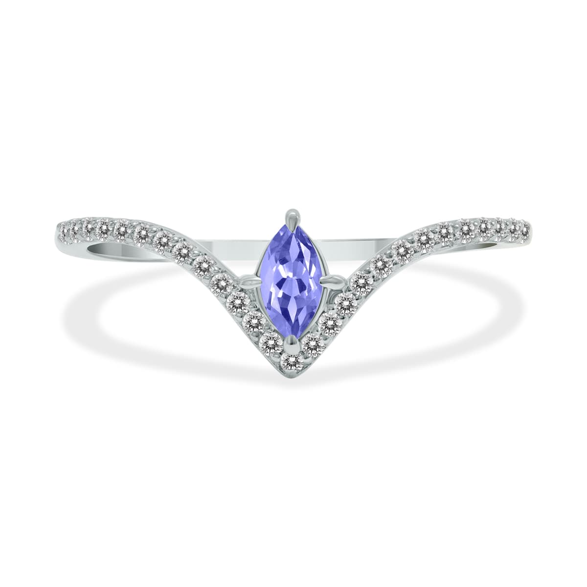 1/4 Carat TW Tanzanite and Diamond V Shape Ring in 10K White Gold
