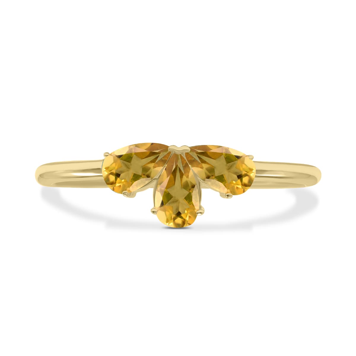 Citrine Pear Shape Three Stone Ring in 10K Yellow Gold