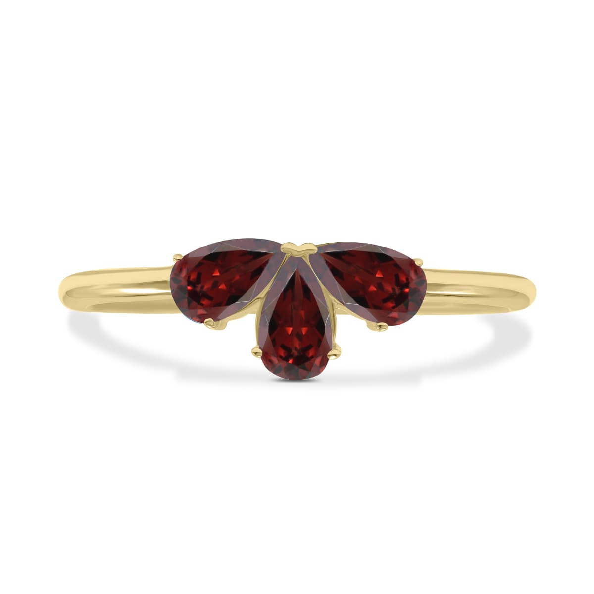 Garnet Pear Shape Three Stone Ring in 10K Yellow Gold