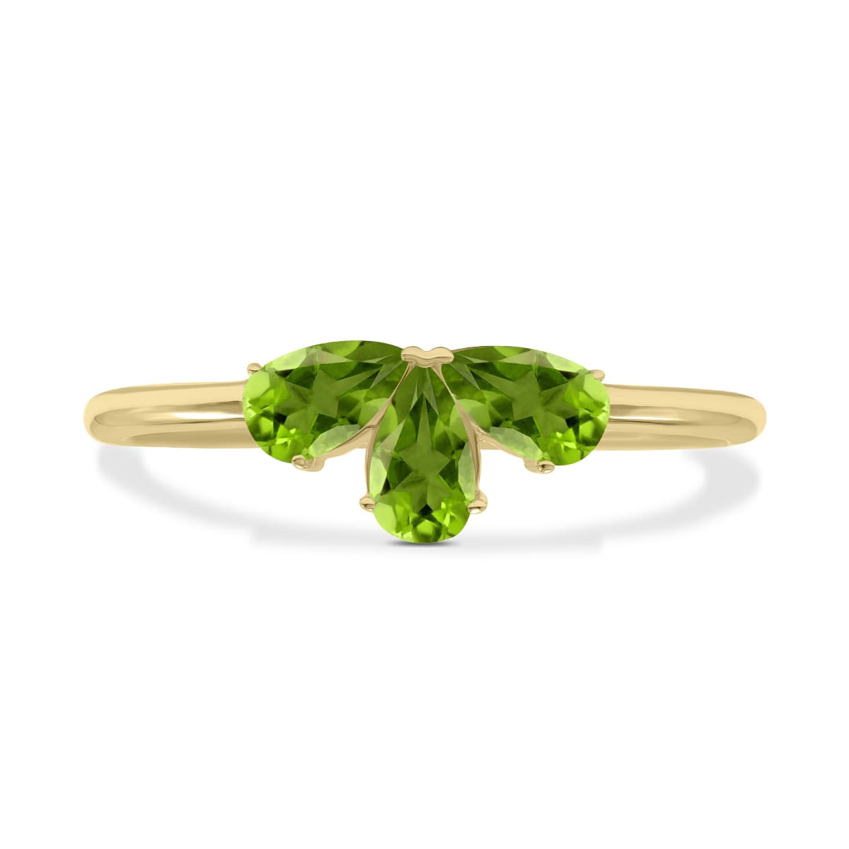 Peridot Pear Shape Three Stone Ring in 10K Yellow Gold