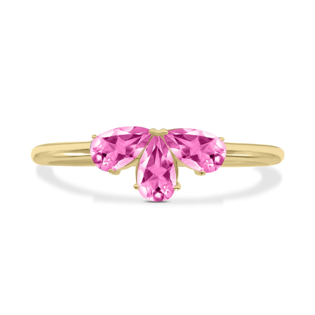 Pink Topaz Pear Shape Three Stone Ring in 10K Yellow Gold