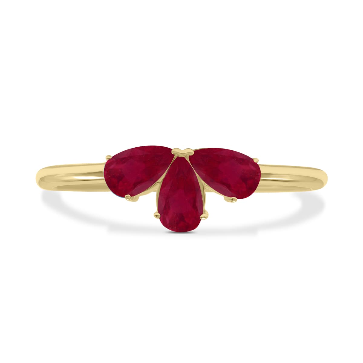 Ruby Pear Shape Three Stone Ring in 10K Yellow Gold