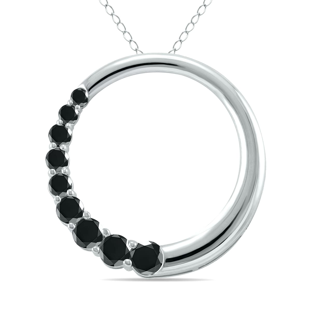 1/2 CTW 9 Stone Genuine Black Diamond Circle Pendant in 10K White Gold