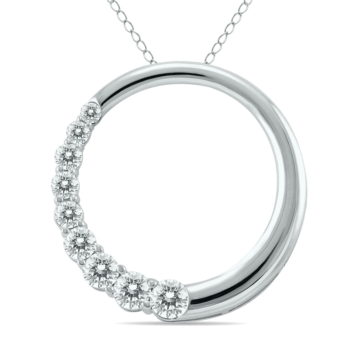 1/2 CTW 9 Stone Genuine Diamond Circle Pendant in 10K White Gold