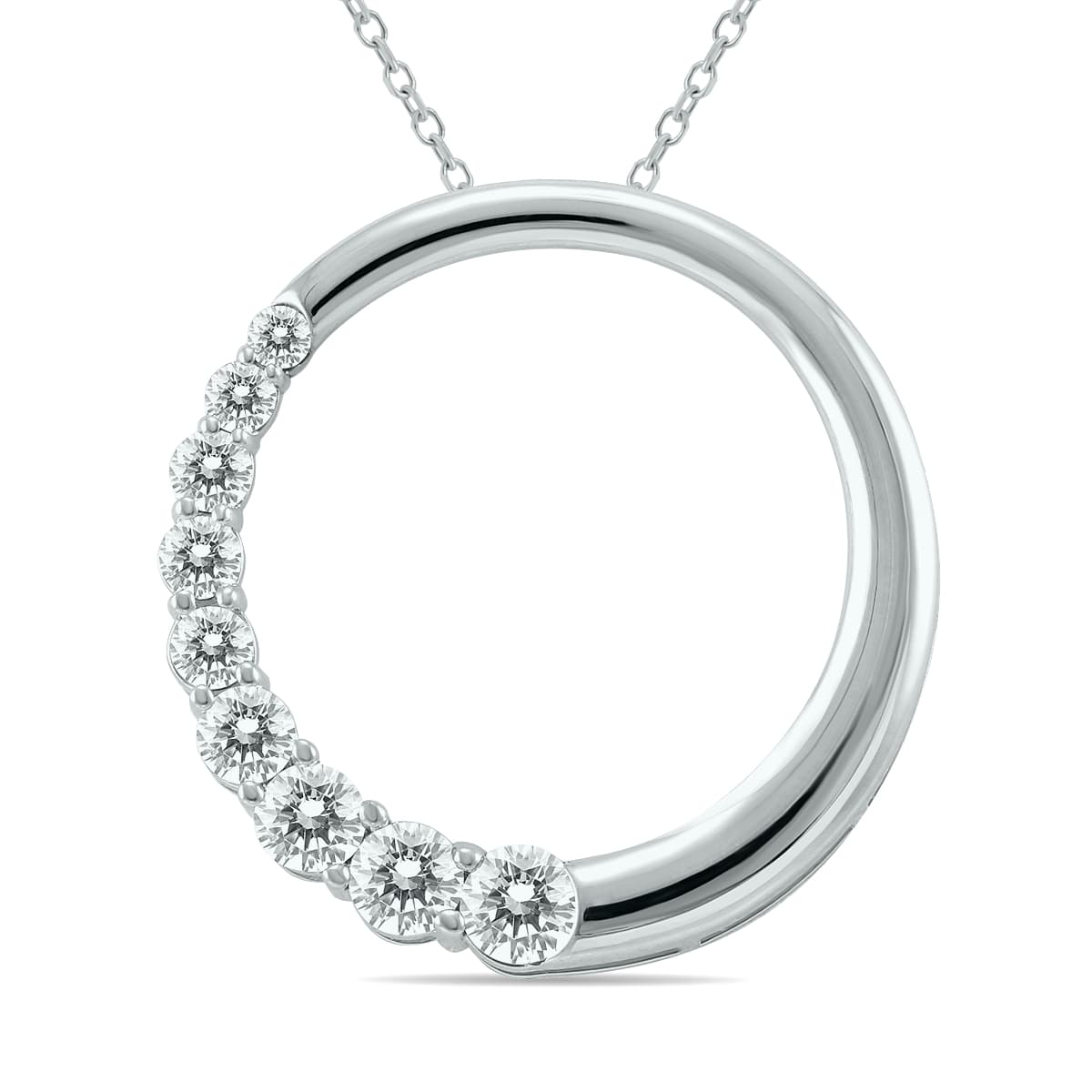 1 CTW 9 Stone Genuine Diamond Circle Pendant in 10K White Gold
