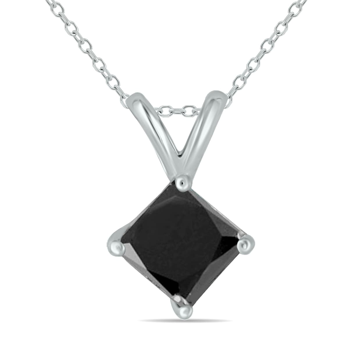1/2 Carat TW Princess Cut Black Diamond Solitaire Pendant in 14K White Gold