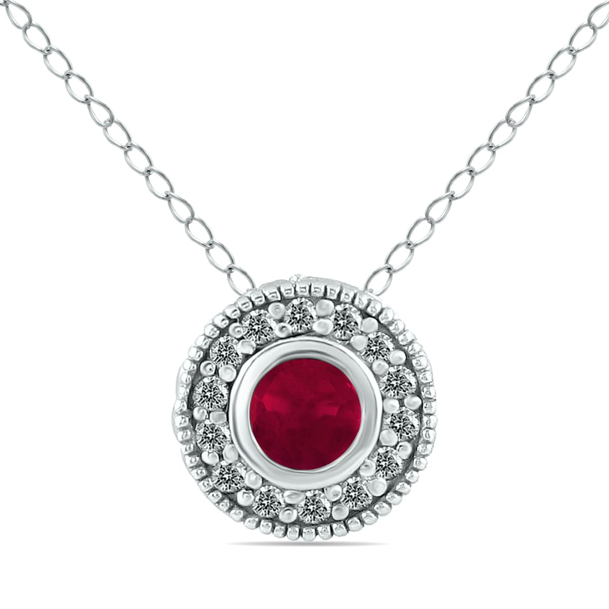 Ruby and Bezel Diamond Pendant in 10K White Gold