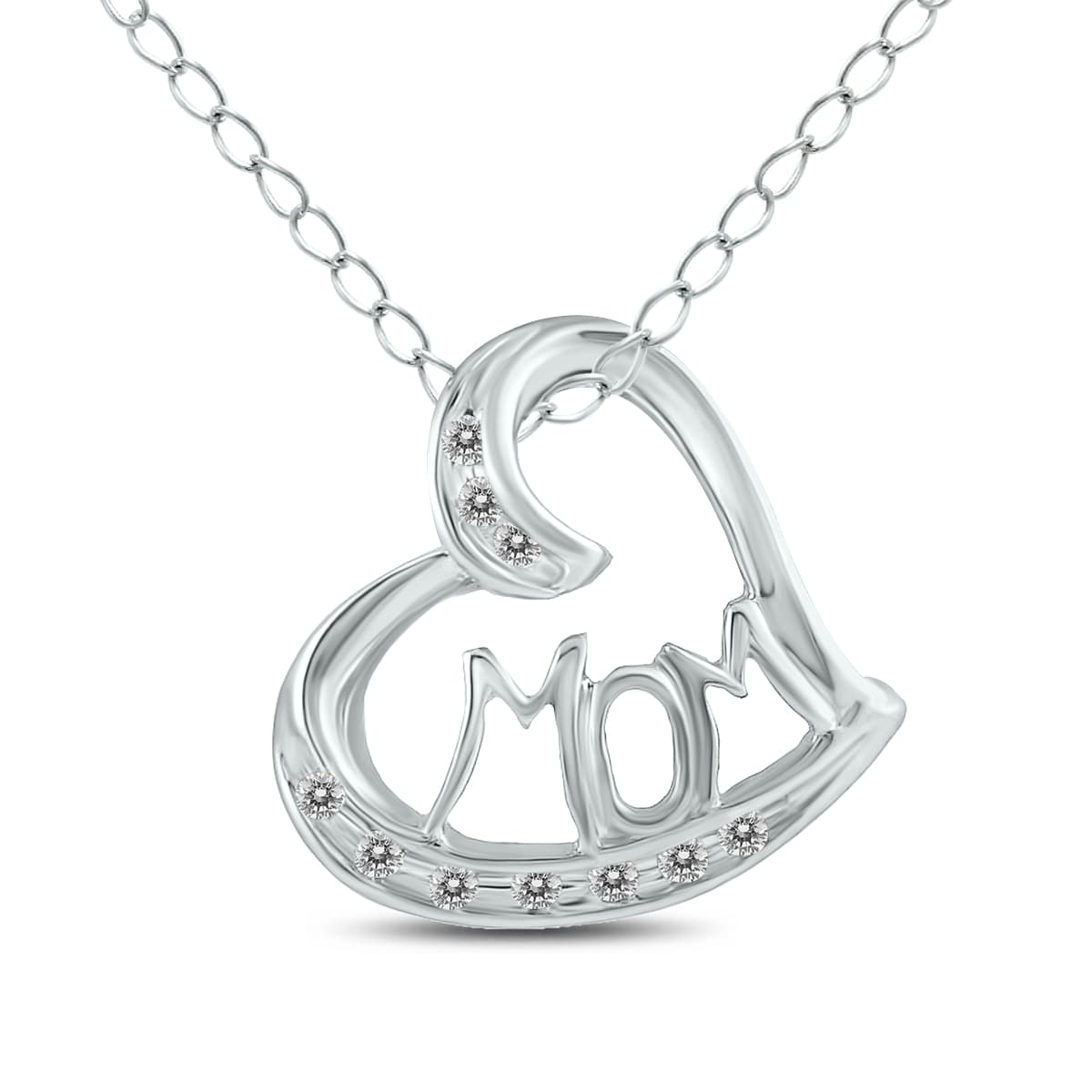 1/10 Carat TW MOM Diamond Heart Pendant 10K White Gold