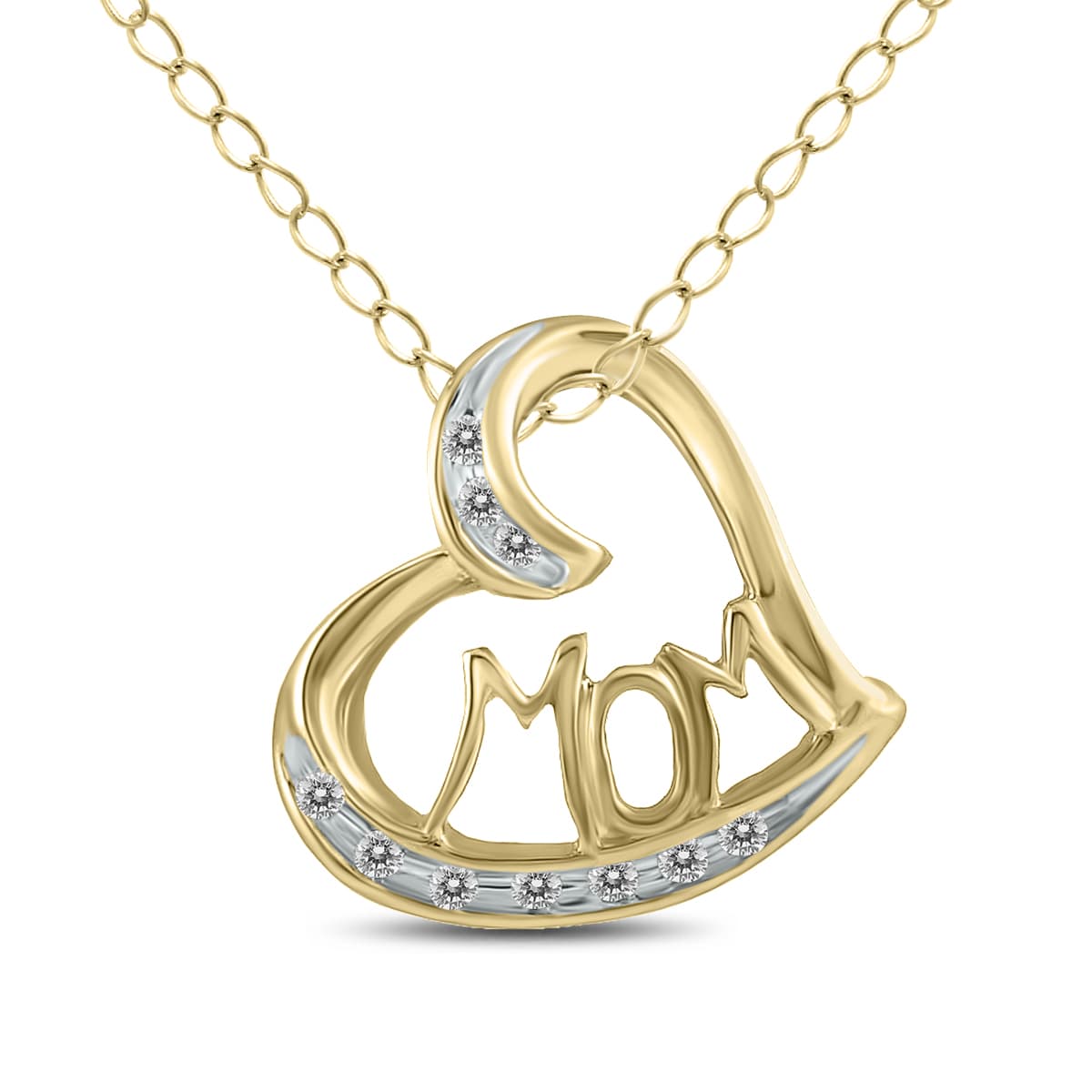 1/10 Carat TW MOM Diamond Heart Pendant 10K Yellow Gold