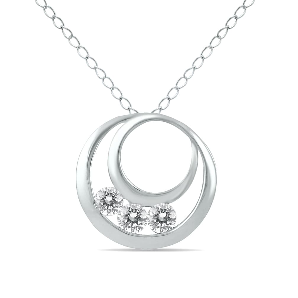 1/2 Carat TW Three Stone Circle Pendant in 14K White Gold