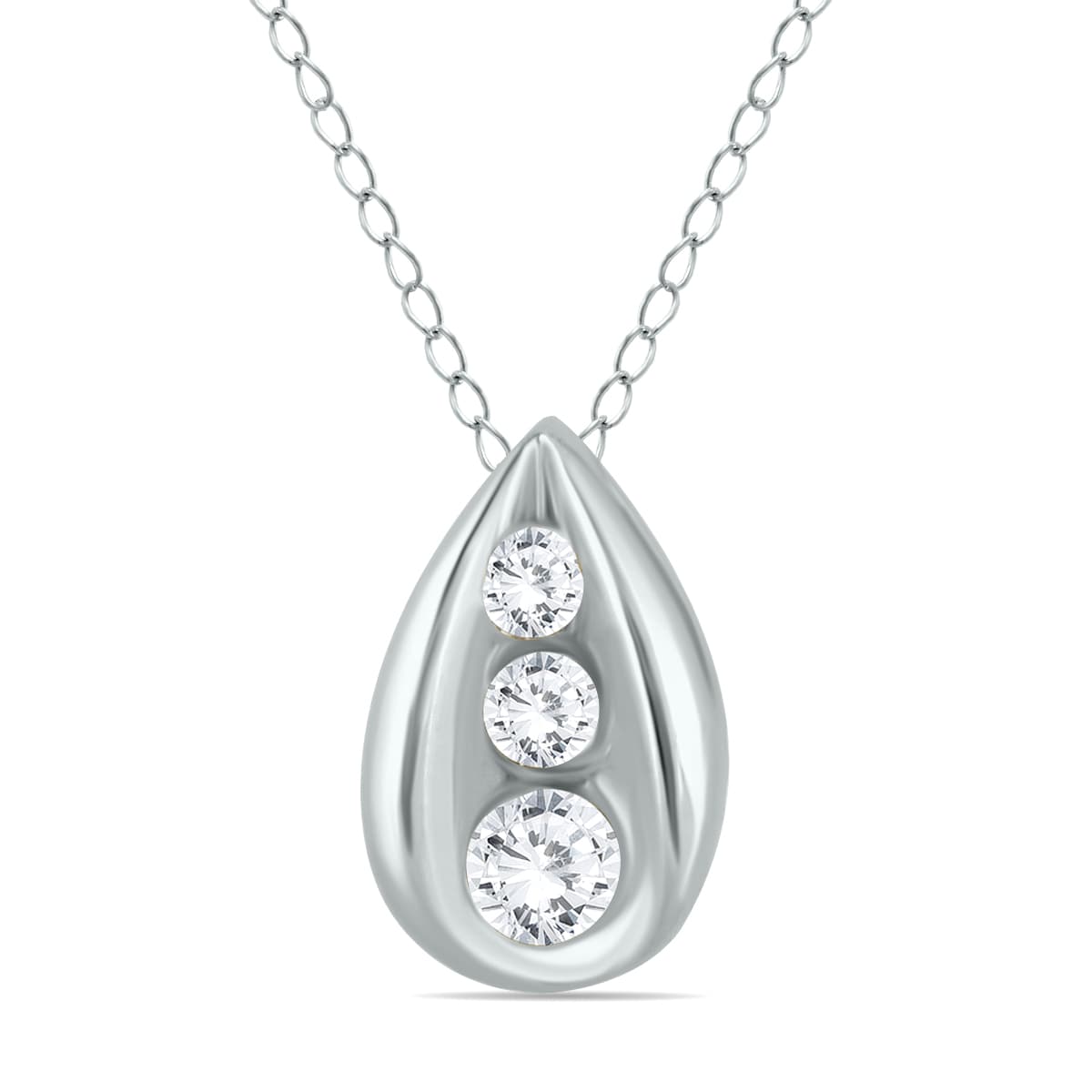 1/4 CTW Three Stone Diamond Tear Drop Pendant in 14K White Gold