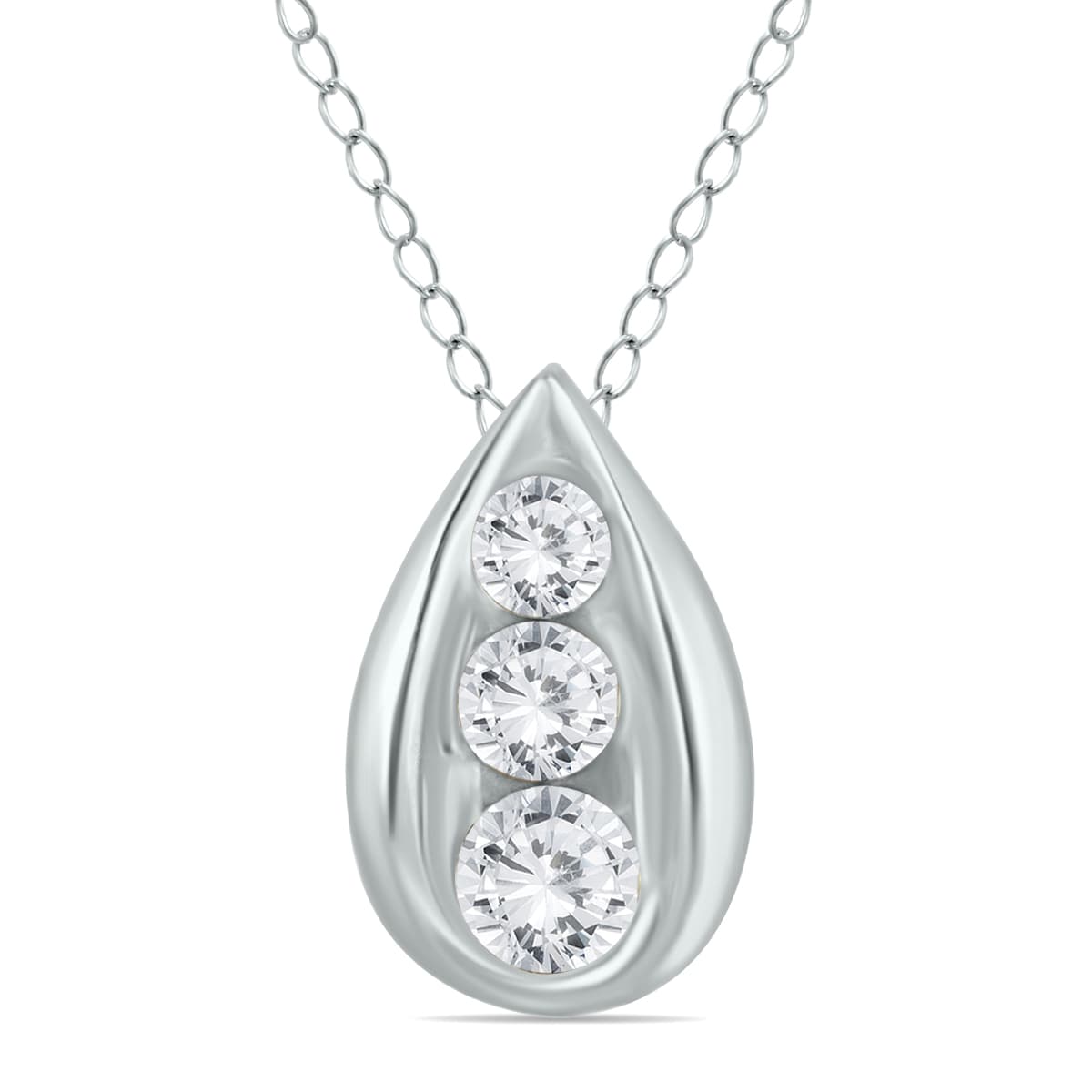 1/2 Carat TW Three Stone Diamond Tear Drop Pendant in 14K White Gold