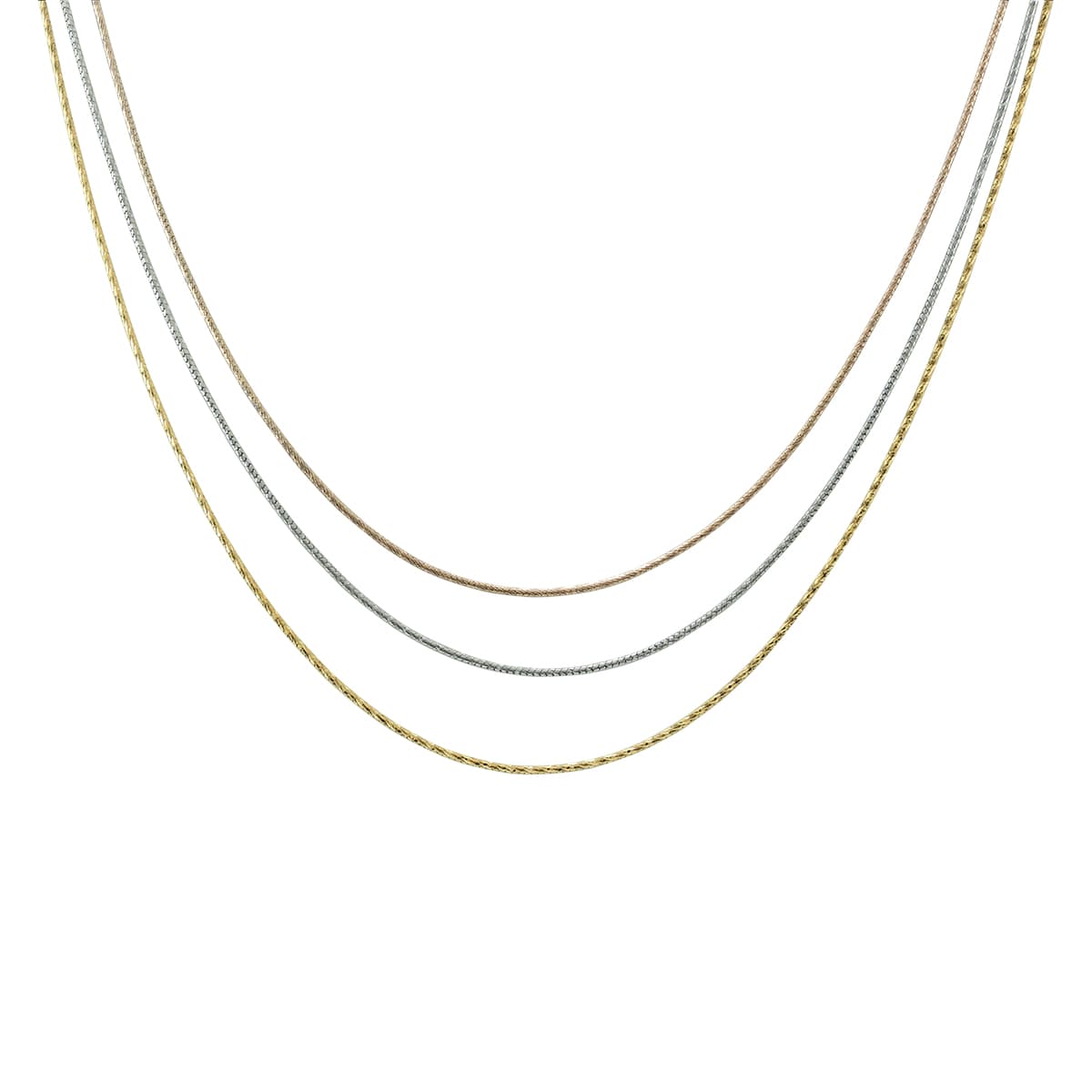 Triple Strand Three Tone Necklace in.925 Sterling Silver