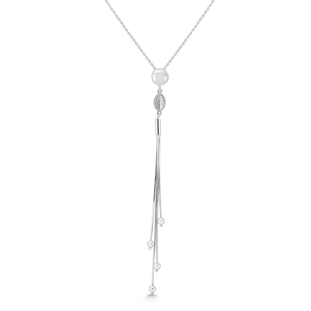 Virgin Mary and Cross Charm Necklace in.925 Sterling Silver