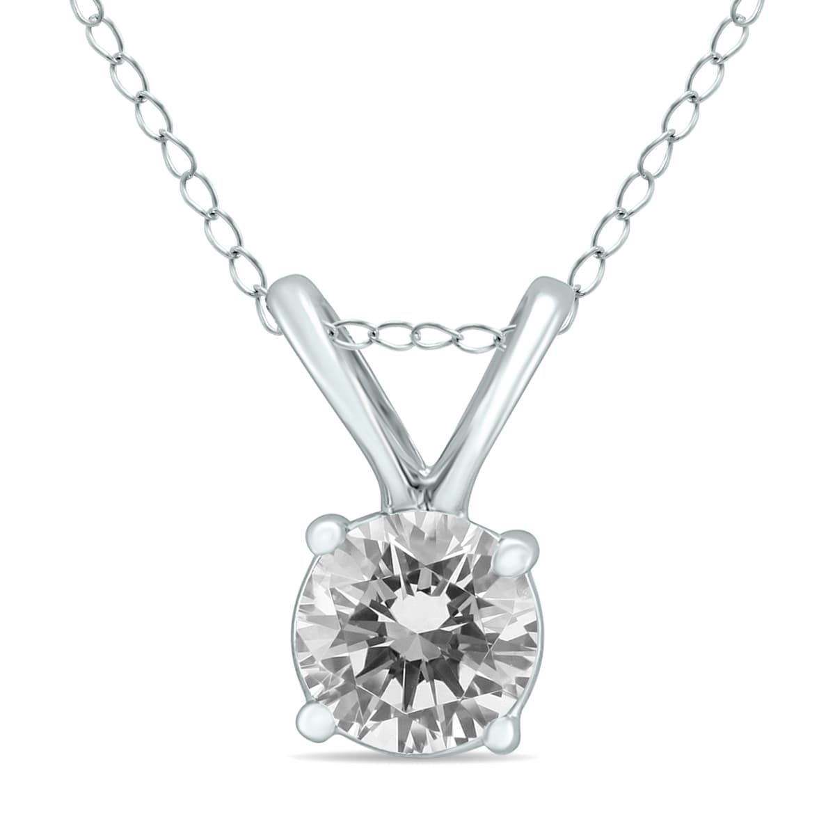 1/2 Carat Round Diamond Solitaire Pendants In 14K White Gold